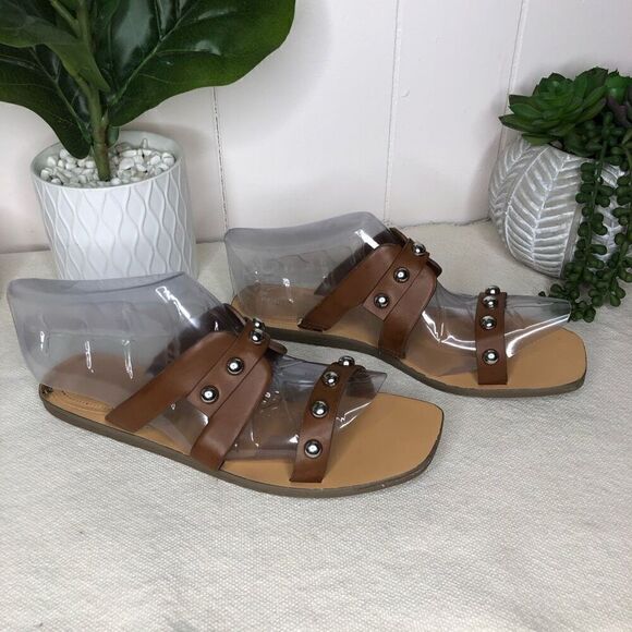 Marc Fisher Womens Burlina Studded Slip-On Flat Slide Sandals Brown Size 8 - Picture 3 of 5